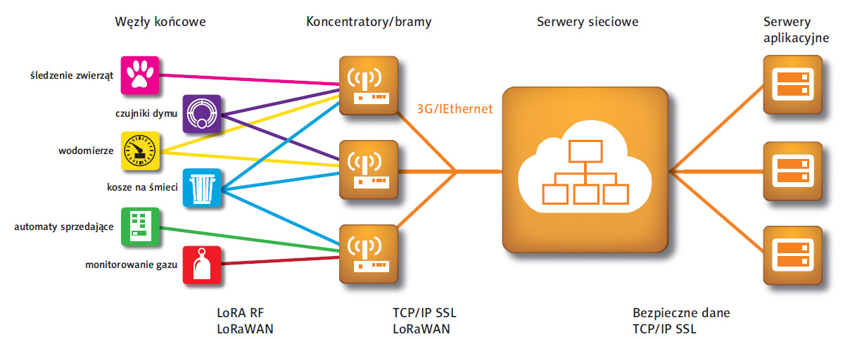Rysunek 3 Schemat budowy sieci LoRaWAN